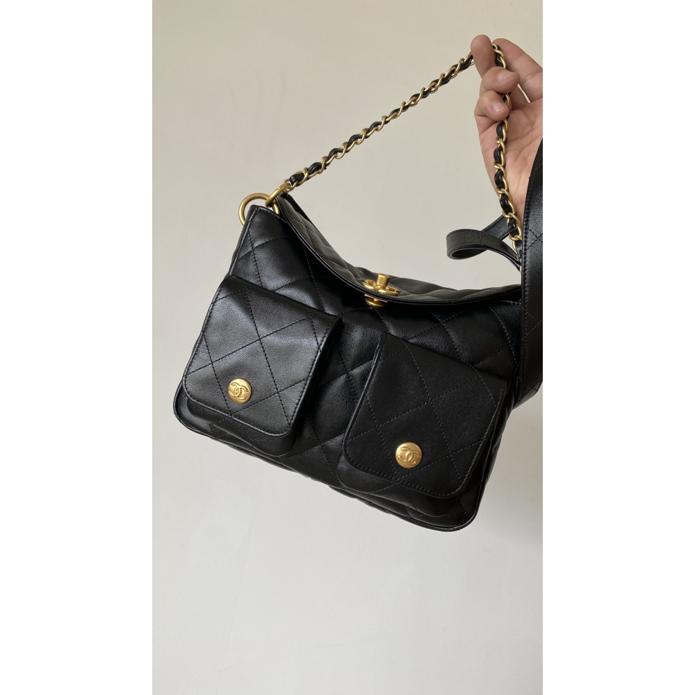Chanel 24P lambskin Hippie Hobo underarm bag! 