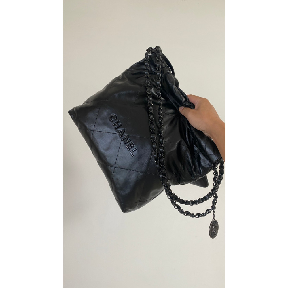 Chanel Solid Black 22 Bag, small size 22 bag shoulder bag 