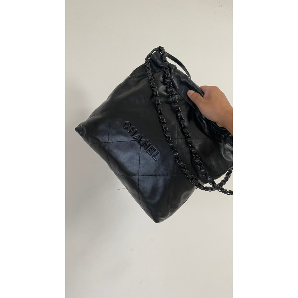 Chanel Solid Black 22 Bag, small size 22 bag shoulder bag 