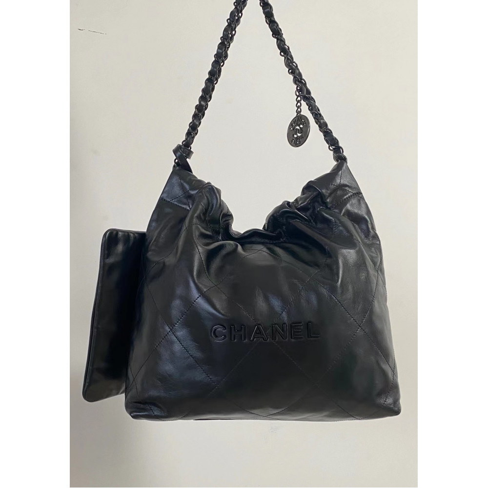 Chanel Solid Black 22 Bag, small size 22 bag shoulder bag 