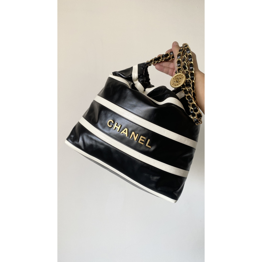 Chanel 24SS Small 22 Bag, "Black & White Stripe" design