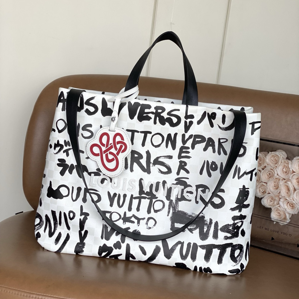 Louis Vuitton N40797 Black Graffiti Shopper Tote in medium size