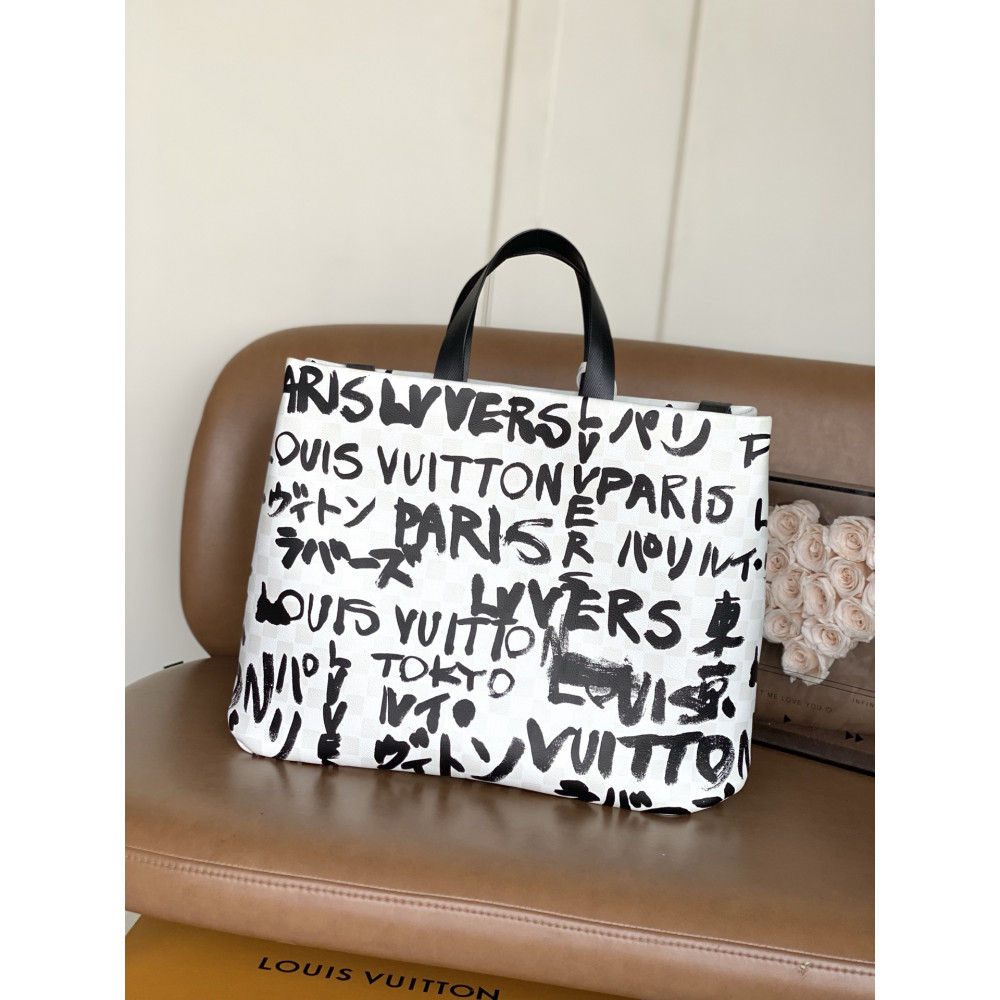 Louis Vuitton N40797 Black Graffiti Shopper Tote in medium size