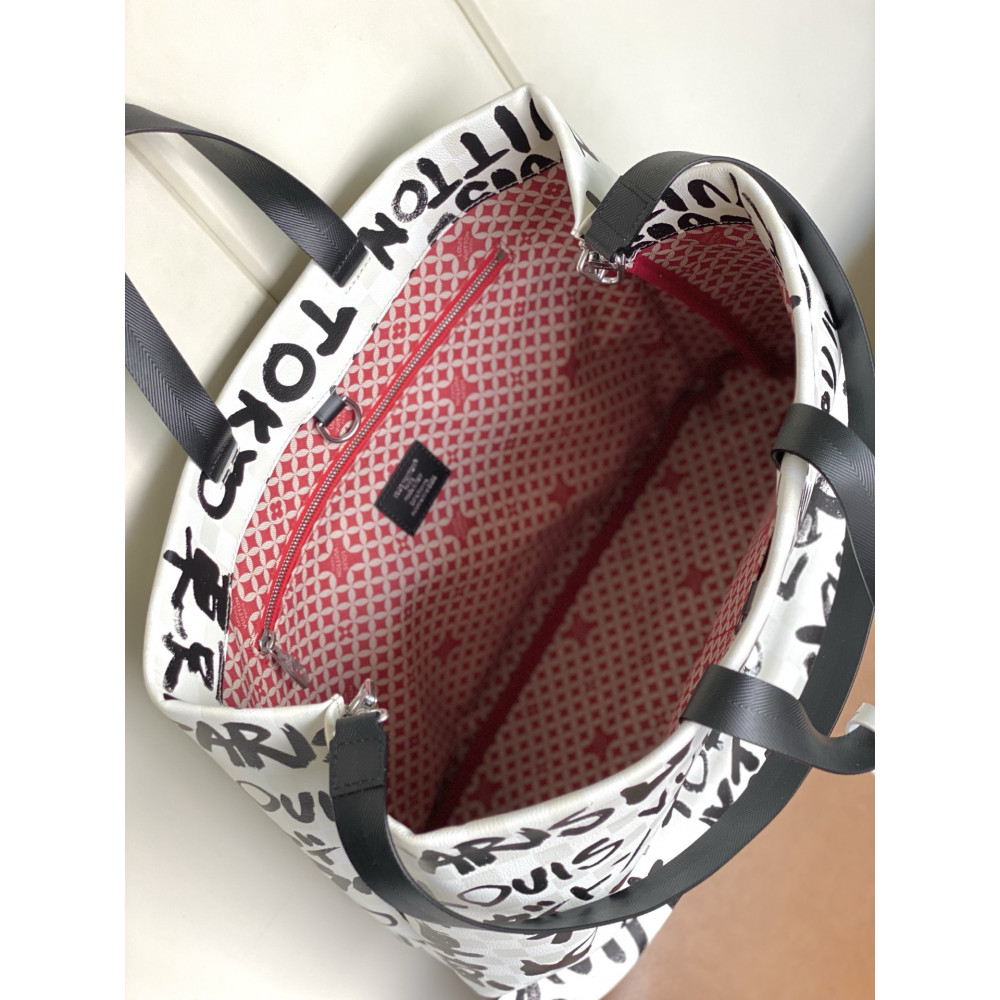Louis Vuitton N40797 Black Graffiti Shopper Tote in medium size